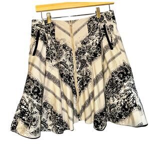 Anthropologie Black and Cream Floral Print Mini Skirt
